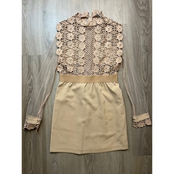 Camel Floral Sheer Crochet Lace Dresses for Women Size Large - Picture 2 of 13